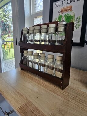 Wooden Countertop Spice Rack with 12 Glass Jars - Brown